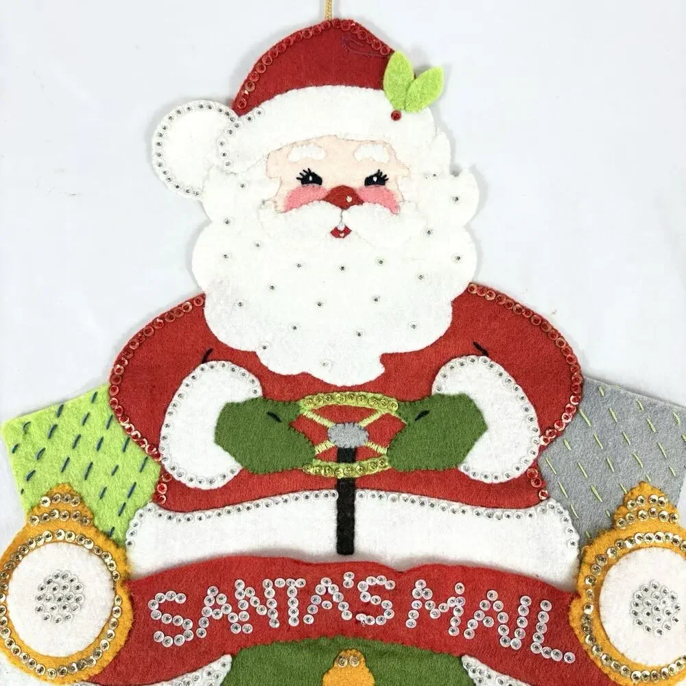 Vintage Bucilla Completed Handmade Santa's Mail Wall Hanging Felt Sequins Beads
